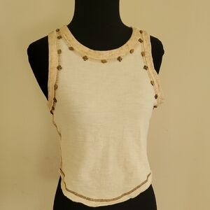POL Cream and Tan Embellished Tank Top
